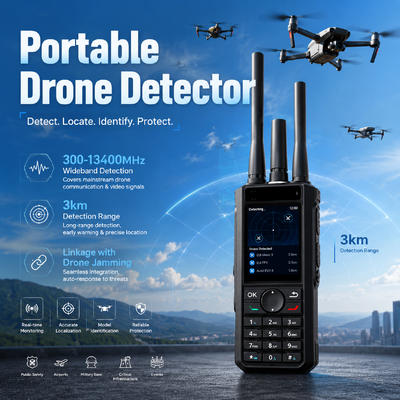 300MHz-13.4GHz Ultra-Wideband Portable RF Anti Drone Detector with 5 km Detection Range for UAV and FPV Identification