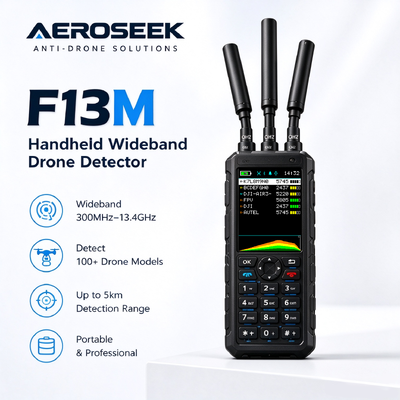 F13m Handheld RF Uav Fpv Drone Detector High Sensitive Ultra Wideband Real-Time Support Bluetooth 5km Multi Brand Tracking
